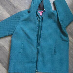 Woman Within Dark Teal Blue Quilted Jacket w/Hood Size 2X